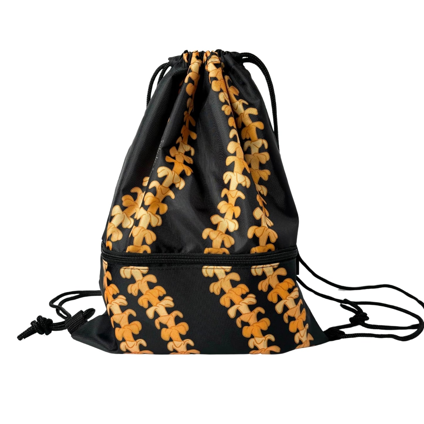 cinch drawstring backpack with pua kenikeni lei from Puakenikeni Designs Kaulua Black