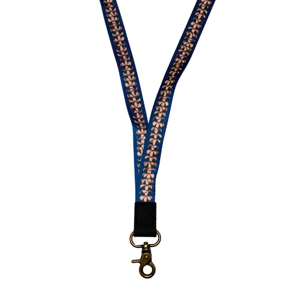 puakenikeni lei lanyard in blue from Puakenikeni Designs