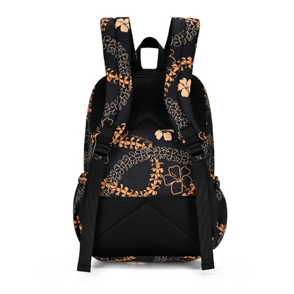 puakenikeni lei backpack from Puakenikeni Designs - back view - showing sleeve to slide onto luggage trolley