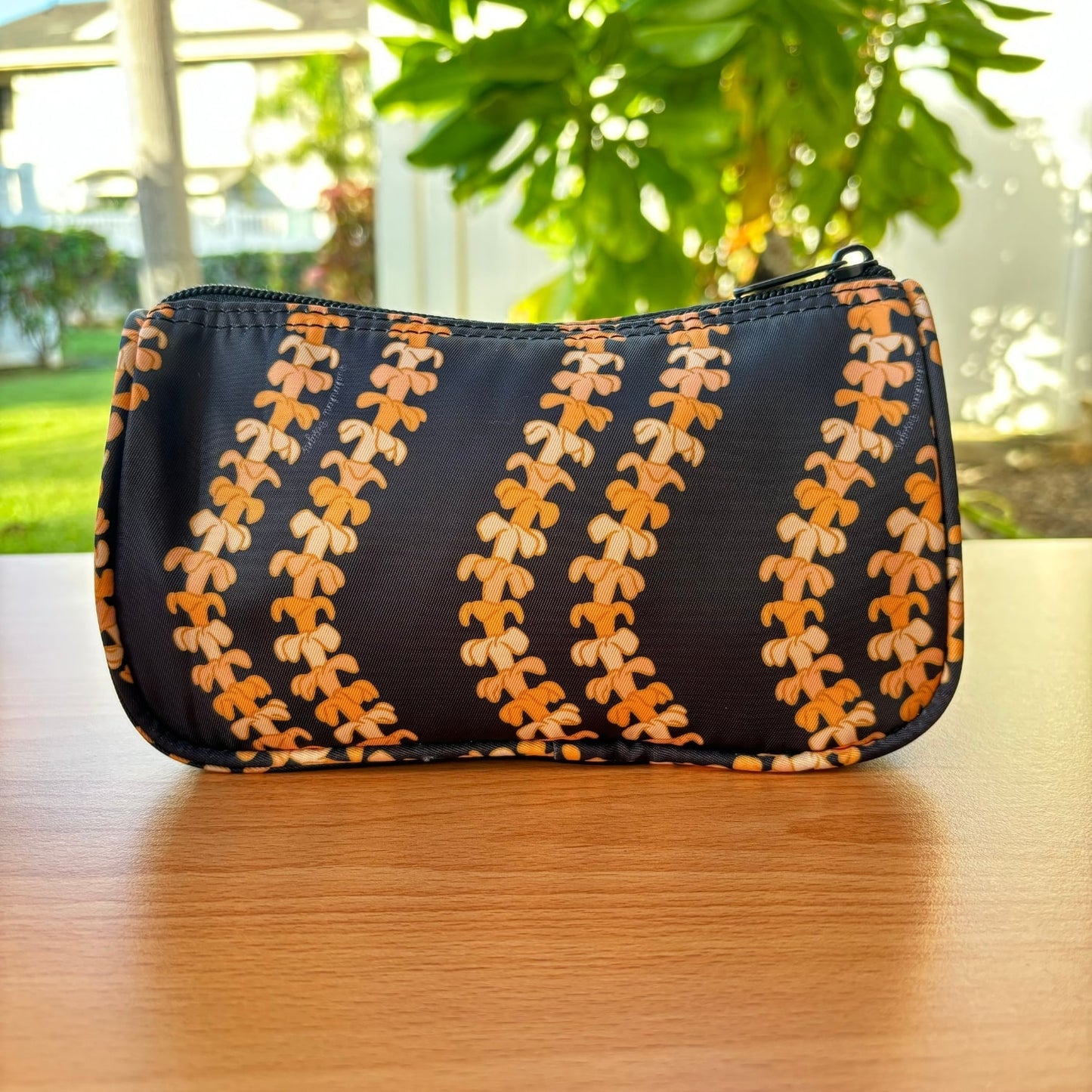 Mini Zipper Pouch - make-up bag, clutch, wristlet, with puakenikeni lei design from Puakenikeni Designs back view