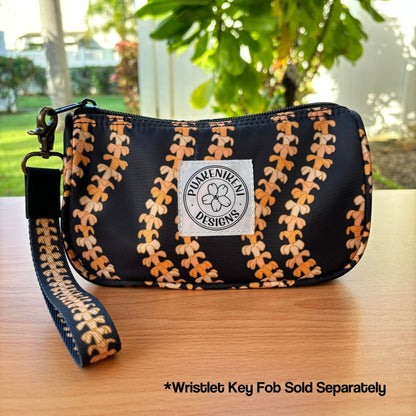 Mini Zipper Pouch - make-up bag, clutch, wristlet, with puakenikeni lei design from Puakenikeni Designs with wristlet key fob to use as a clutch for travel or day trips