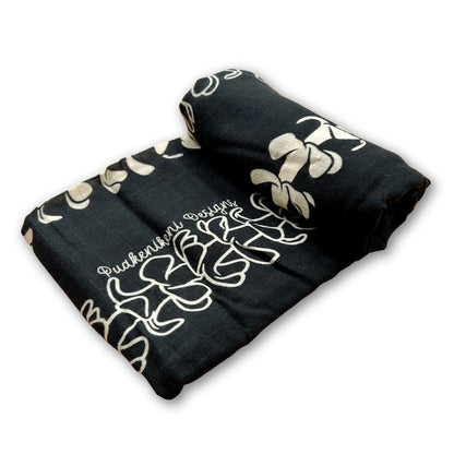 hawaiian baby muslin swaddle blanket with puakenikeni lei - black