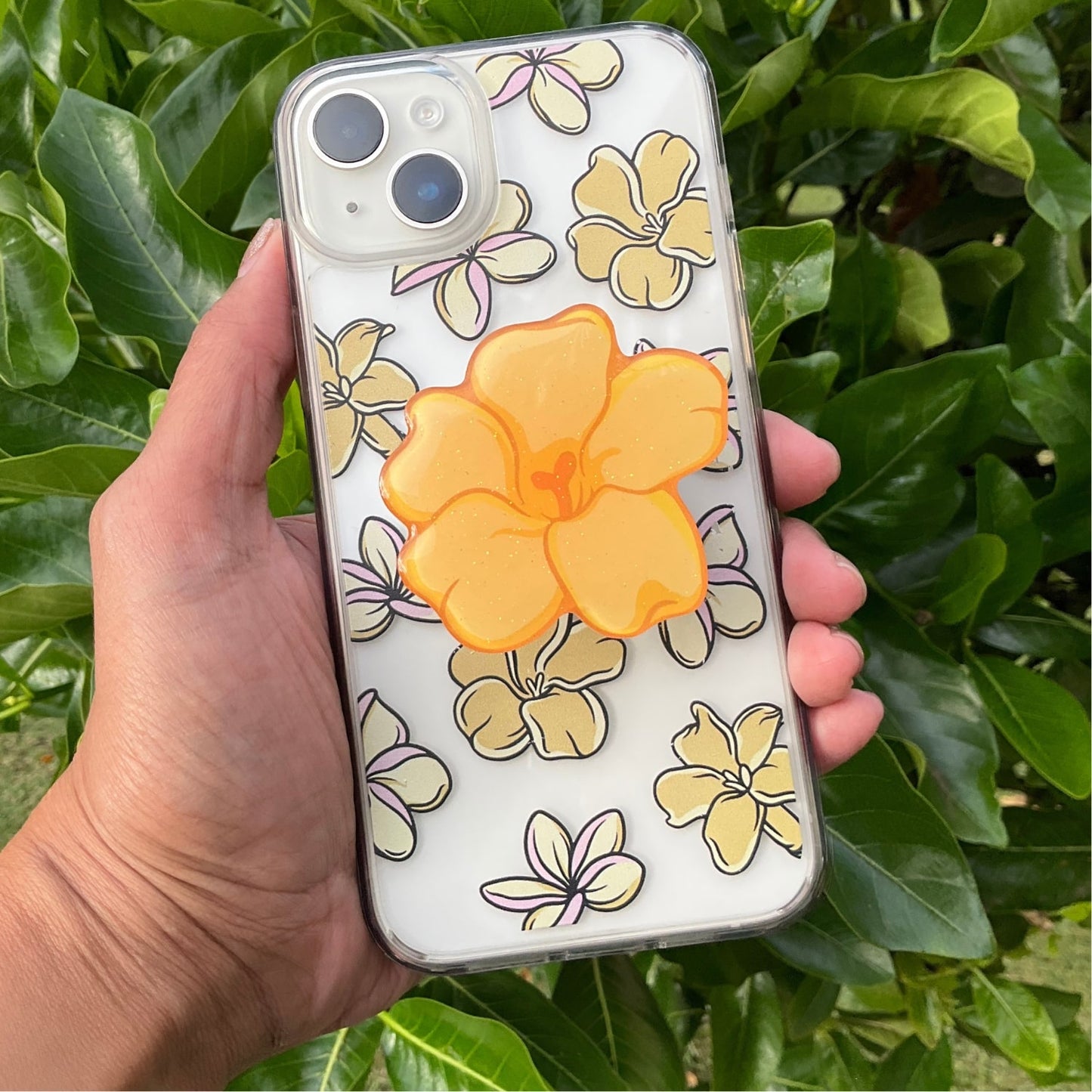 popsocket for hawaii - puakenikeni flower - on the back of a hawaiian iphone case