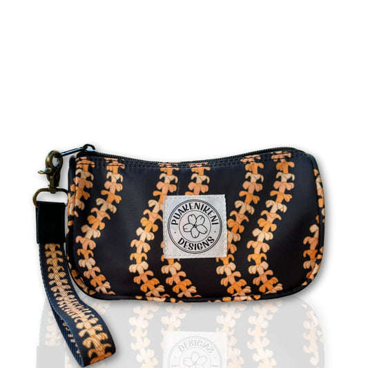 grab and go set includes mini zipper pouch and wristlet key fob in kaulua black orange lei - from Puakenikeni Designs
