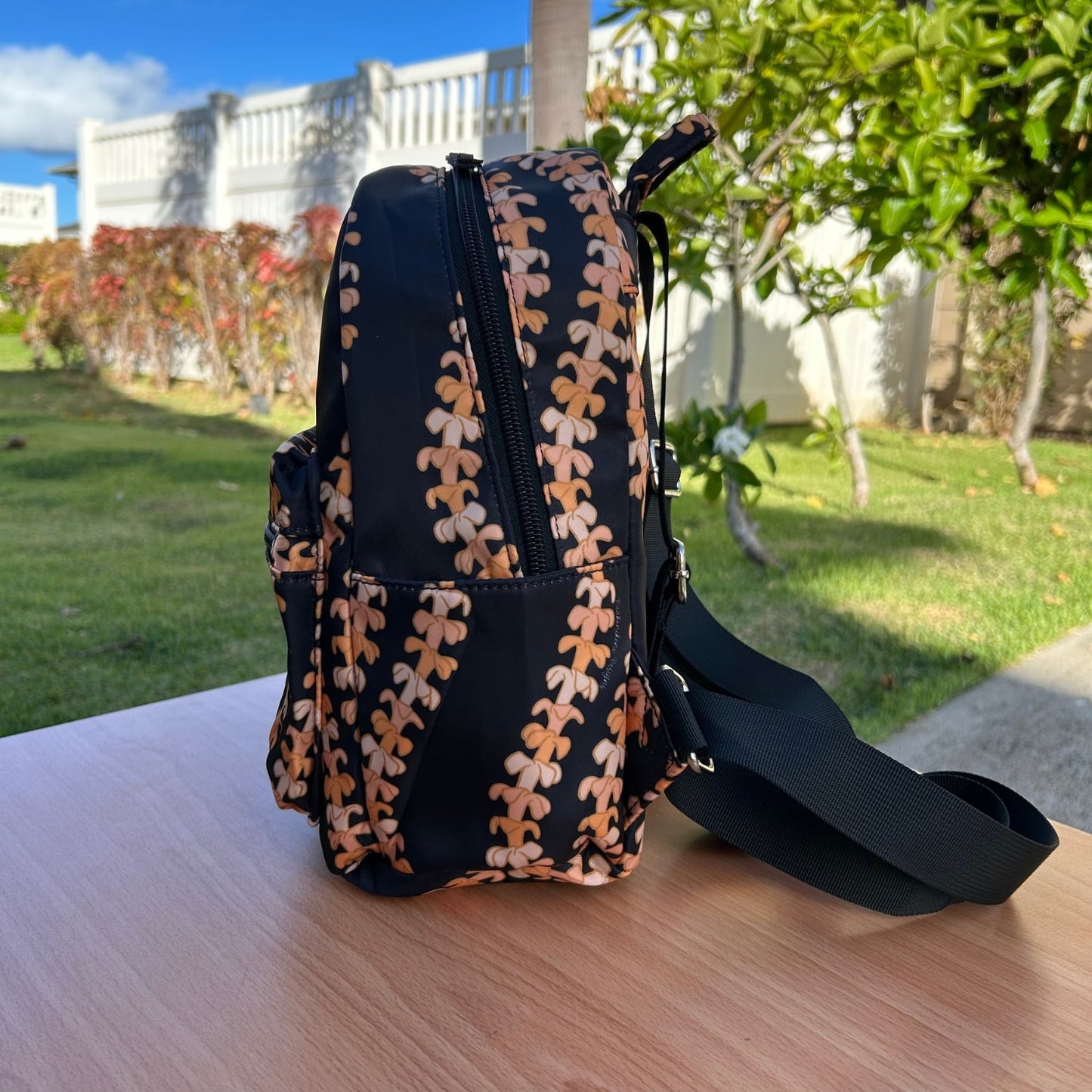 Puakenikeni small backpack purse from Puakenikeni Designs side view