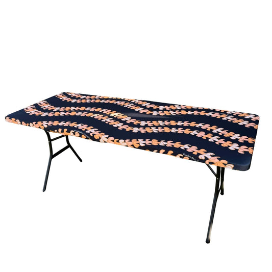 pua kenikeni lei table covers for party, with elastic, tablecloth, fitted for 6 foot table, rectangle - Kaulua Black - from Puakenikeni Designs