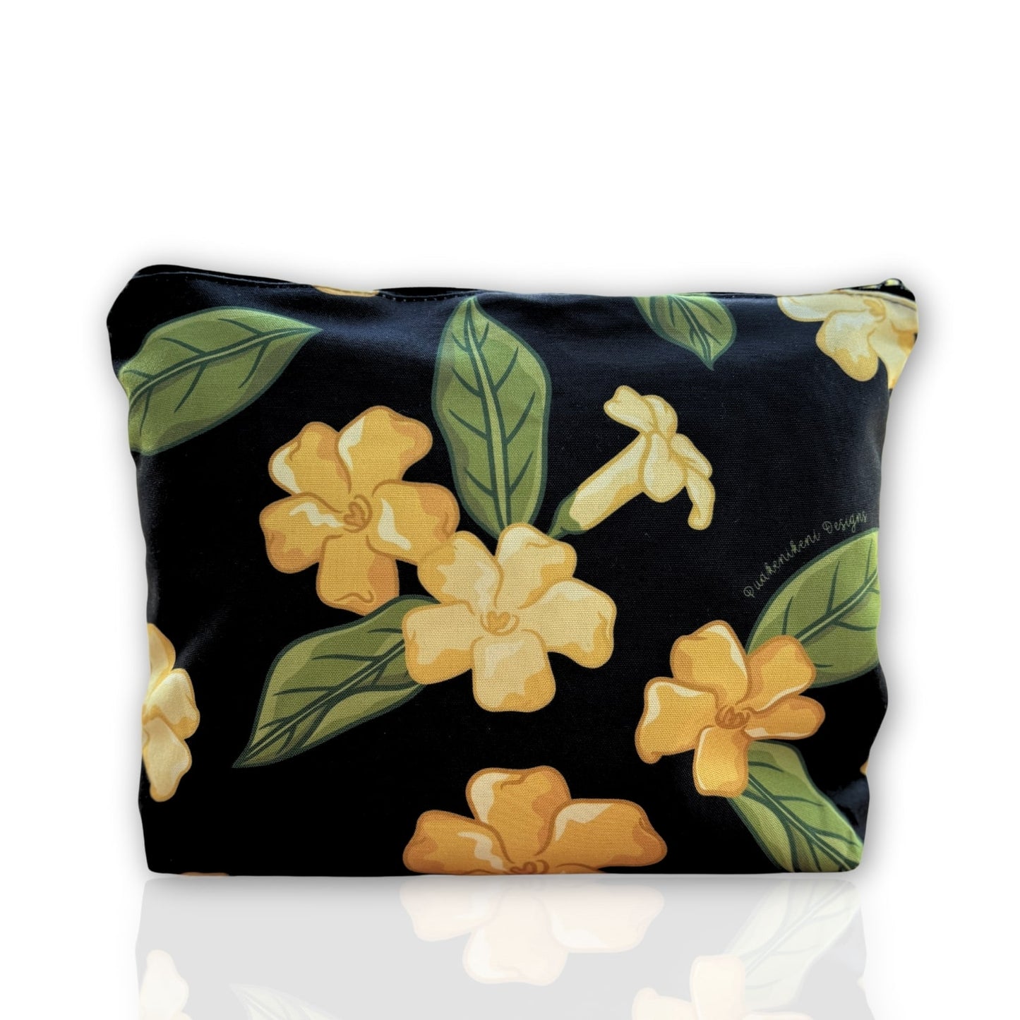 large canvas zipper pouch with pua kenikeni flowers and leaves from Puakenikeni Designs