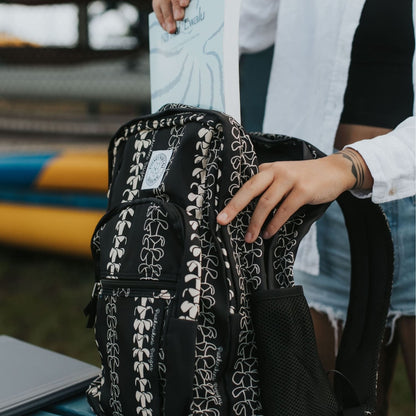 Backpack by Puakenikeni Designs, in a best selling and favorite pua kenikeni lei design, Beige Lei for books