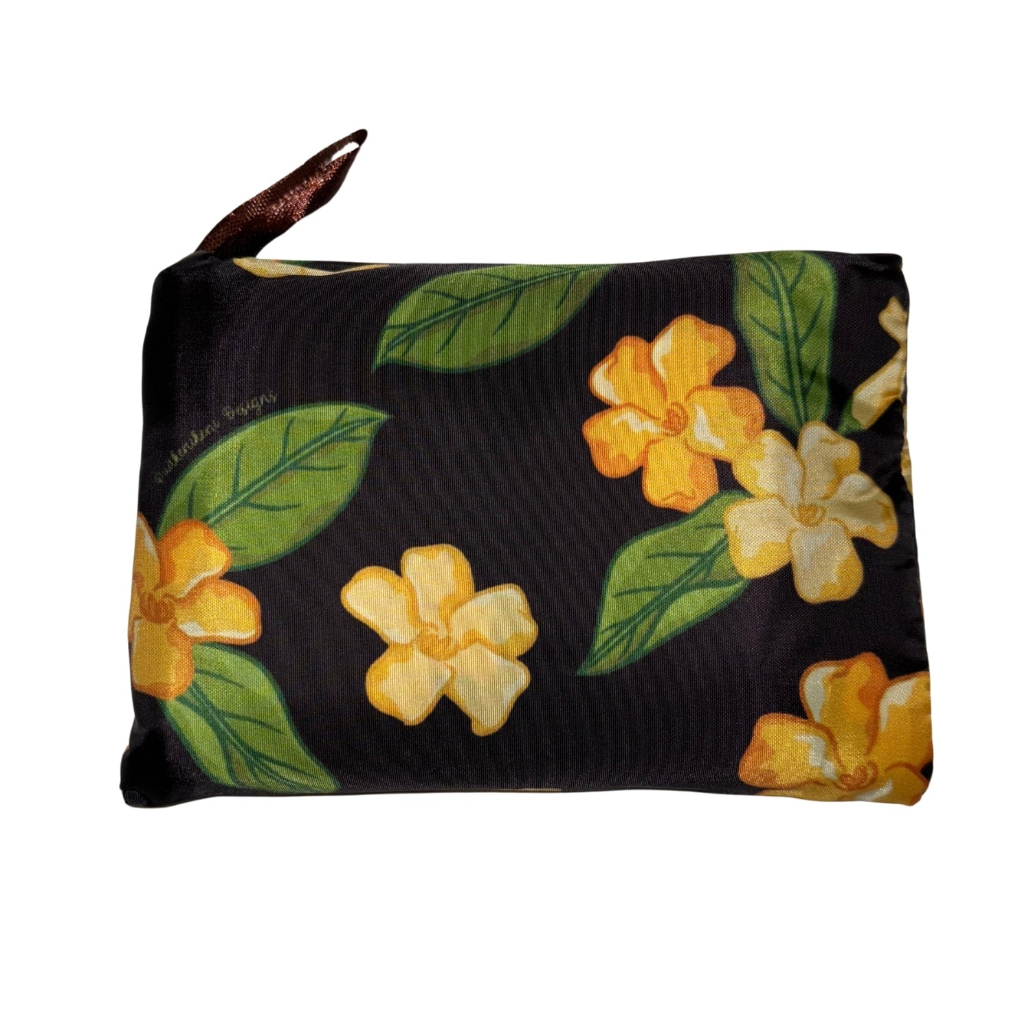 large foldable reusable shopping bag with puakenikeni flowers and leaves from Puakenikeni Designs